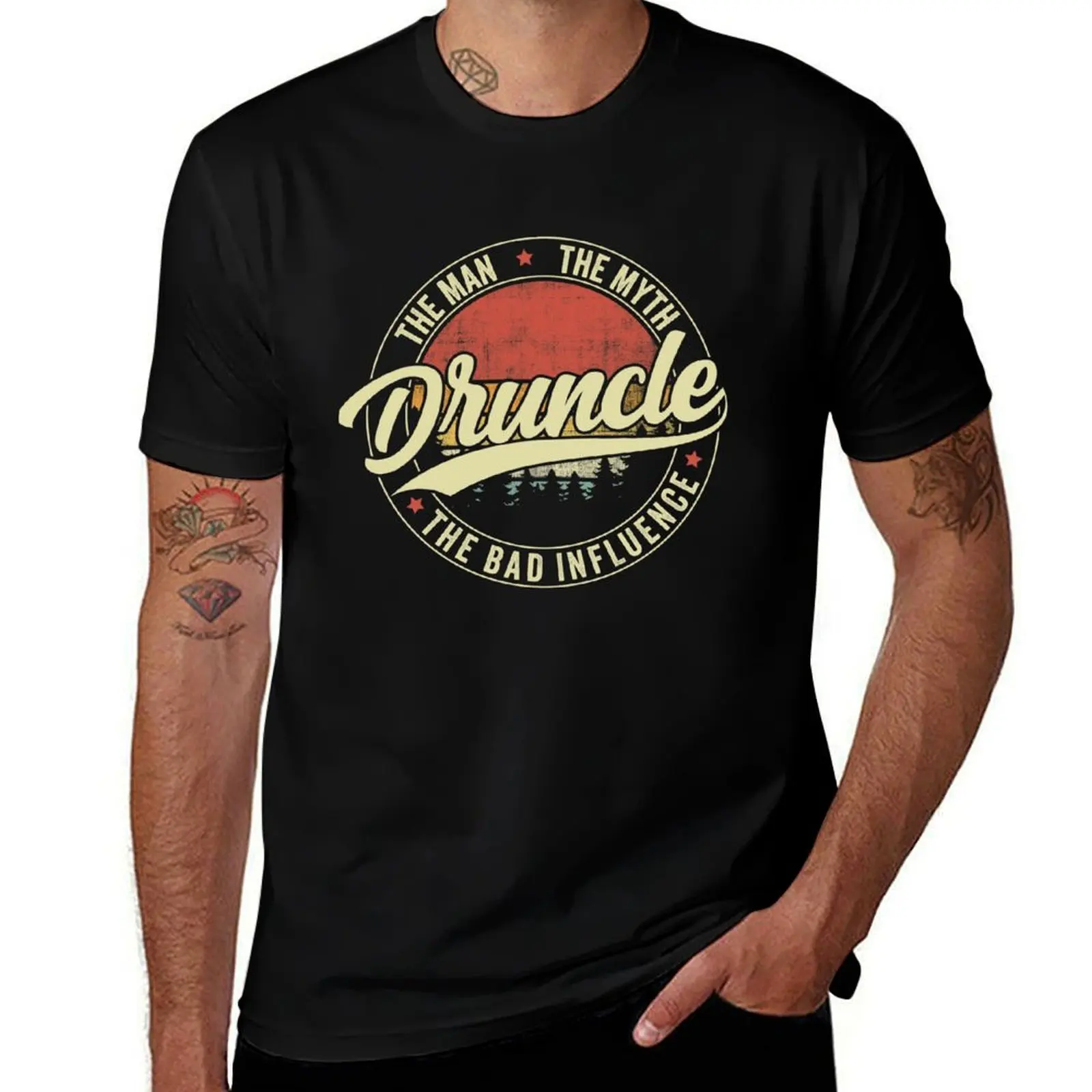Druncle The Man The Myth The Bad Influence Retro Vintage T-Shirt Big and Tall Basic Tee Shirt T-Shirt