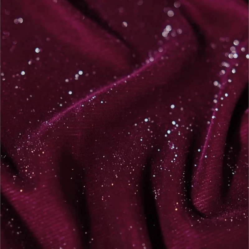 Purplish Red Bright Silk Starry Velvet Fabric Breathable Elegant Non-Elastic Woven Flash