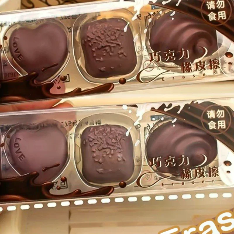 4Pcs Distinctive Simulated Chocolate Erasers, Student Essentials, Cute Kawaii Stationery, Unique Gift for Office Use