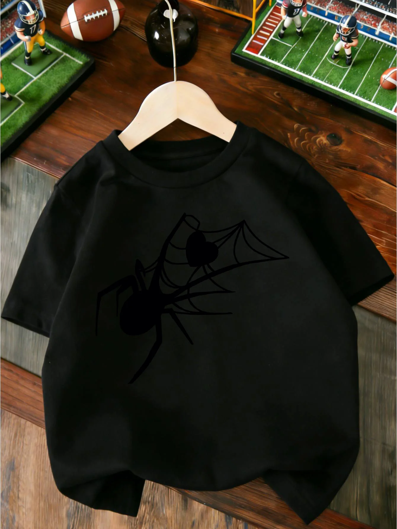 Black Spider With Heart Spiderweb Pattern Print T Shirt Boys Girls Lovely Short Sleeve Tee Family Matching Soft Cotton Kids Tops