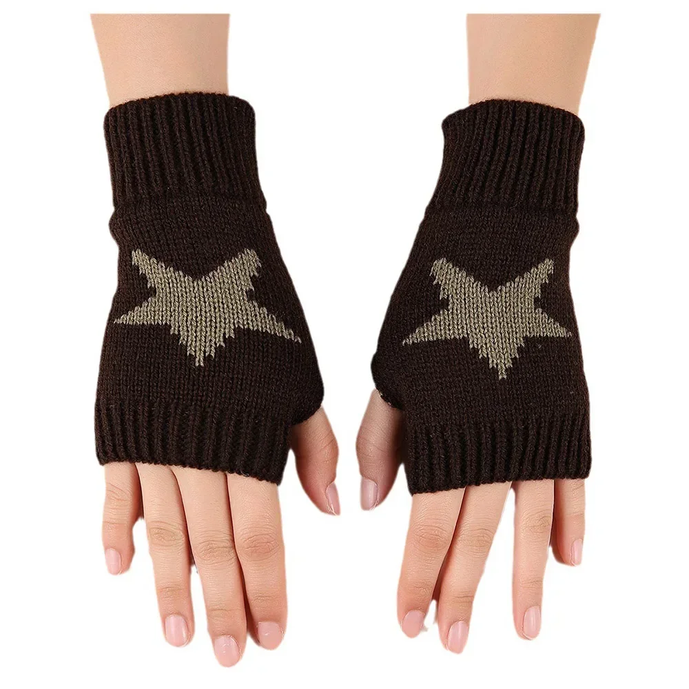 Autumn Winter Knitted Woolen Gloves Ins Fashion Y2K Men's Women's Half Finger Warm Five Pointed Star Fingerless Gloves Unisex