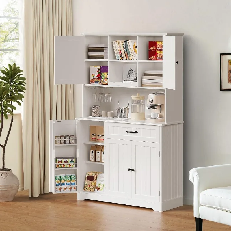 Gabinete de despensa de cocina de 67,7 pulgadas con estante para microondas, gabinete alto para Bar de café con aparador de cocina de almacenamiento con encimera para