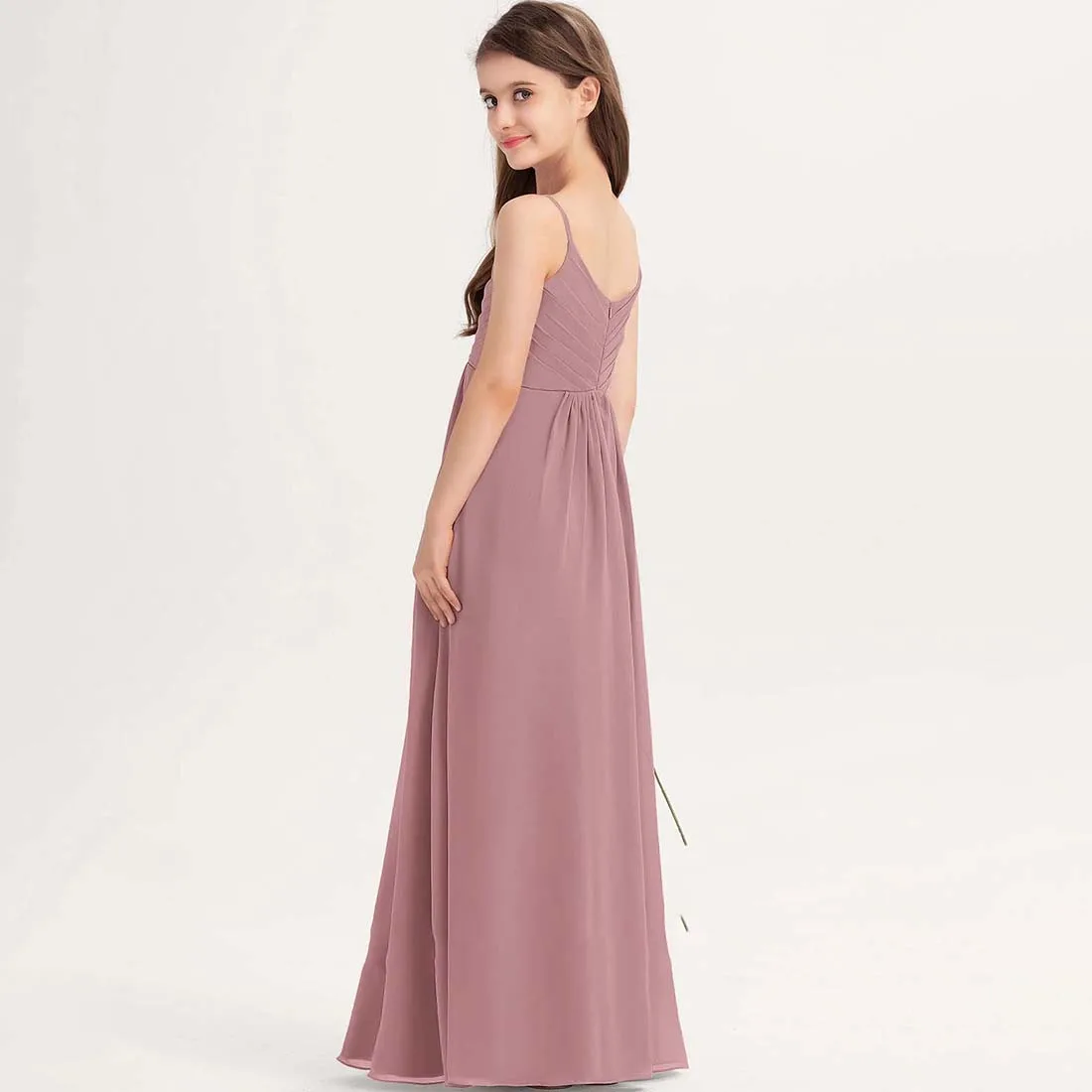 YZYmanualroom Chiffon Junior Bridesmaid Dress A-line V-Neck Floor-Length 2-15T