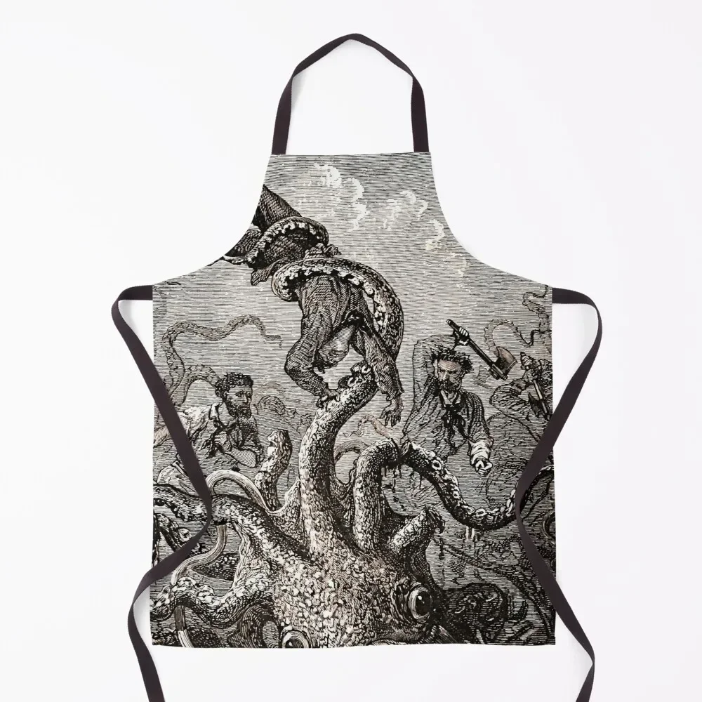 

Vintage giant squid attack illustration 1870 Apron women's kitchens Kitchen For Women Apron