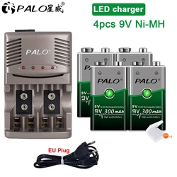 PALO 6F22 9V Ni-MH Rechargeable Battery 9 V 300mAh Batteries 9 voltage low self-discharged 9 volt battery with Smart Charger