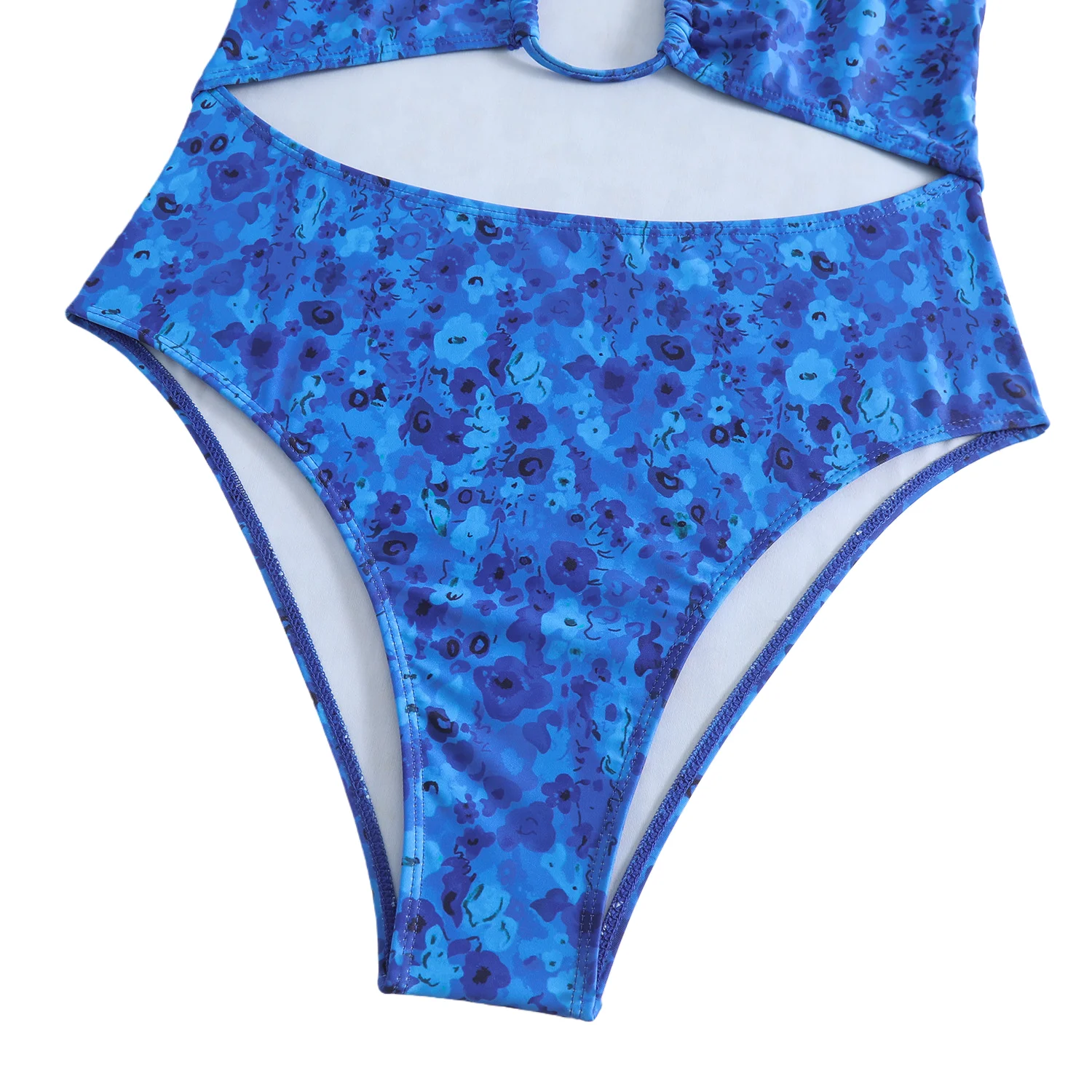 Maillot de bain une pièce à fleurs bleues pour femmes, Sexy, croisé, col licou, découpe, contrôle du ventre, Monokini, réglable, pour la plage
