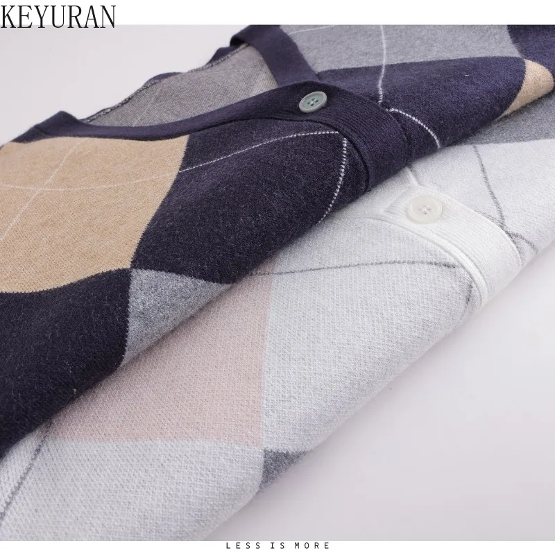 Coreano argyle malha cardigan feminino 2025 primavera outono nova manga longa em torno do pescoço solto camisola jaqueta versátil malhas topos
