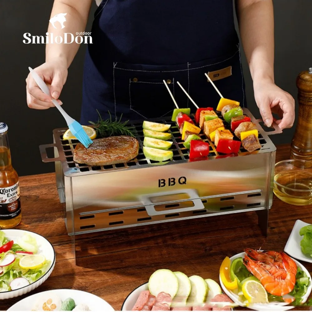 

Smilodon-Folding Card Stove Portable Outdoor Stainless Steel BBQ Grill Camping Equipment Picnic Charcoal Oven Burning Stove