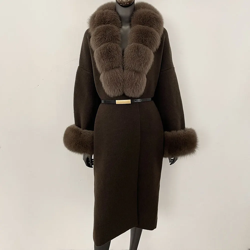 OFTBUY Long Knitwear Coat Kintted Spring Cardigan FemaleNew Autumn Women Warm Belt Real Fox Fur Jacket Natural Fur Coat Women