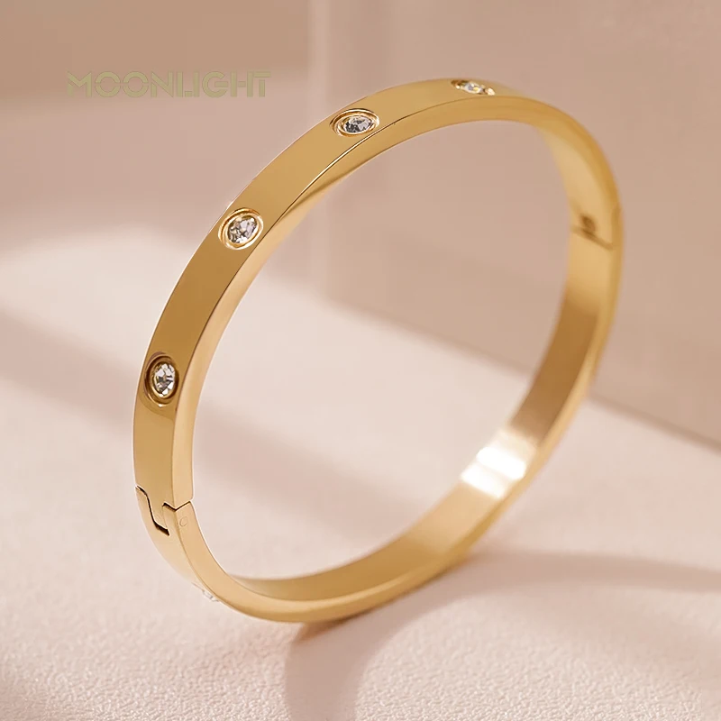 

MOONLIGHT Classic Lovers Bracelets Woman Bracelets Stainless Steel Bangles and Bangles Cubic Zirconia Golden Woman Jewelry Gifts