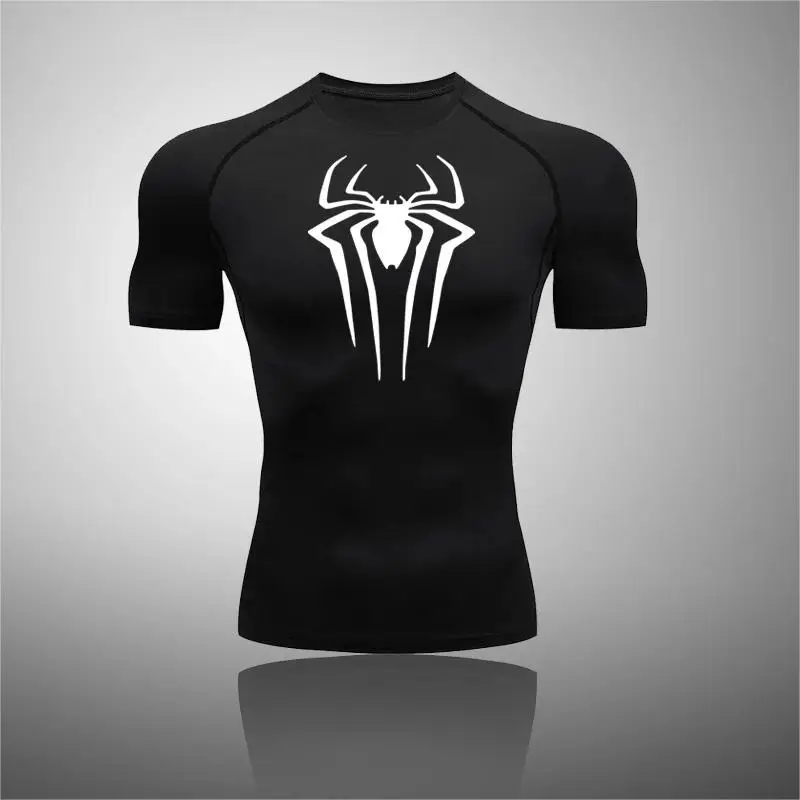 Men's Athletic Compression Shirts Printed Athletic Quick Dry Breathable Rash Guard Athletic Tight Workout Tops Summer