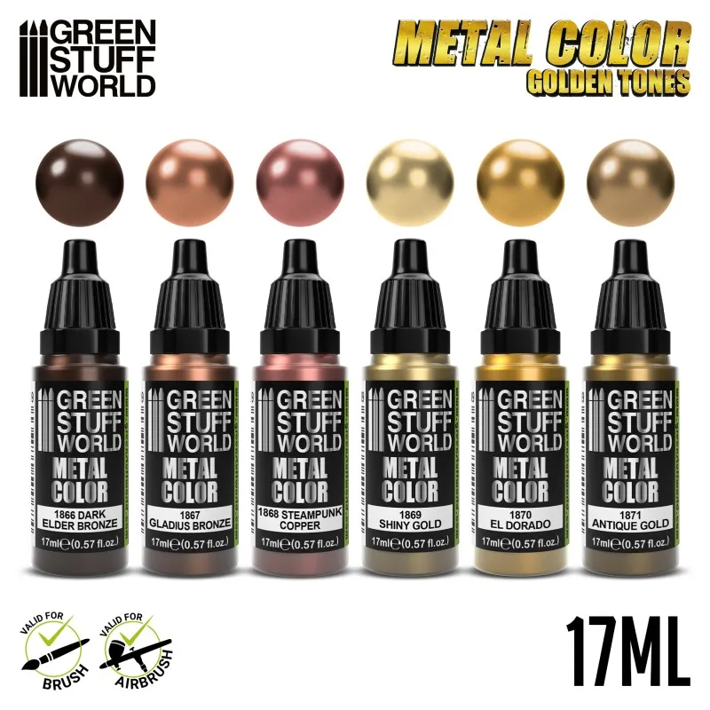 Green Stuff World Metal Color Acrylic Metallic Paint Set Water Based Model Miniature Painting Paints for Warhammer Hobby DIY