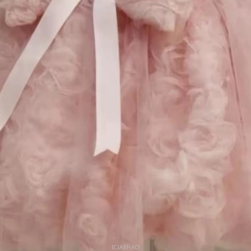 

Wed Dress 2025 Pink Kids GirlsCostumes Luxury Princess Children Party Outfits Host Dresses Birthday Flower Girl Train Gown