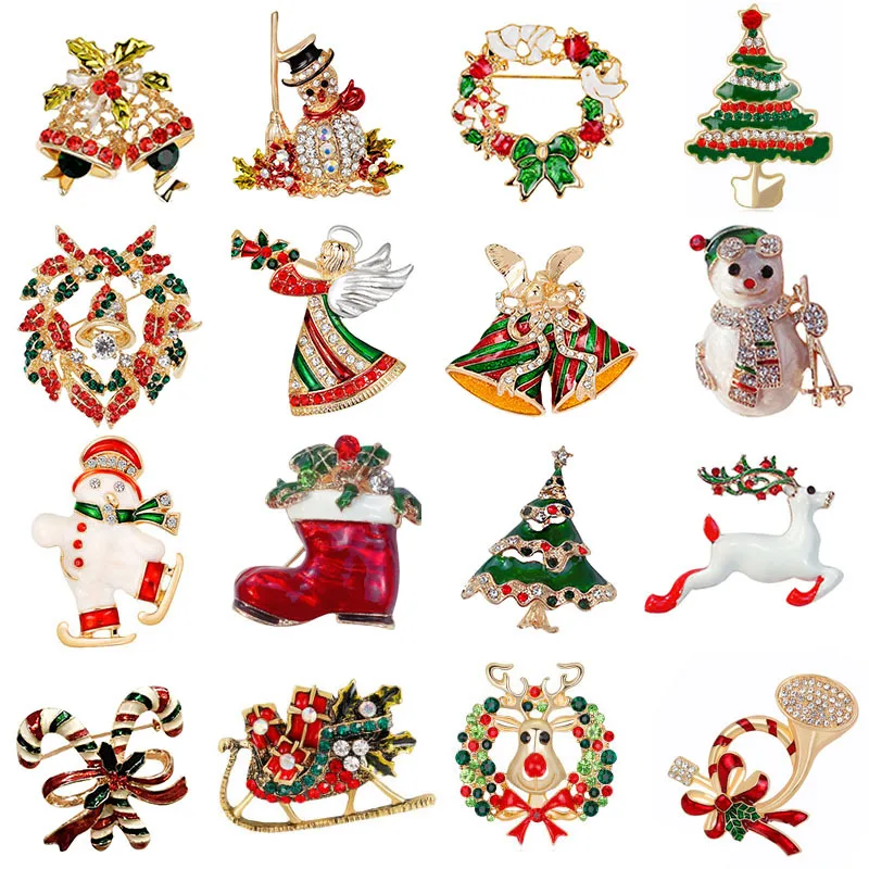 

31 Styles Christmas Tree Brooches For Women Men Enamel Pins Santa Claus New Year Animal Dripping Oil Party Gifts