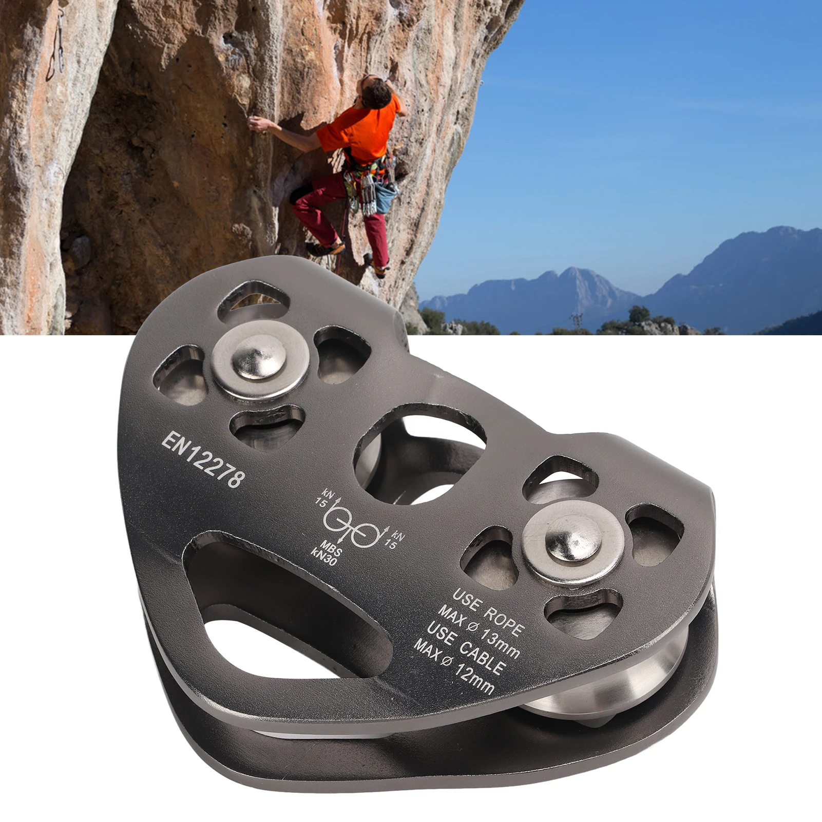 Polia giratória ZK30 Zipline para escalada em alumínio com carrinho duplo de velocidade tandem para montanhismo