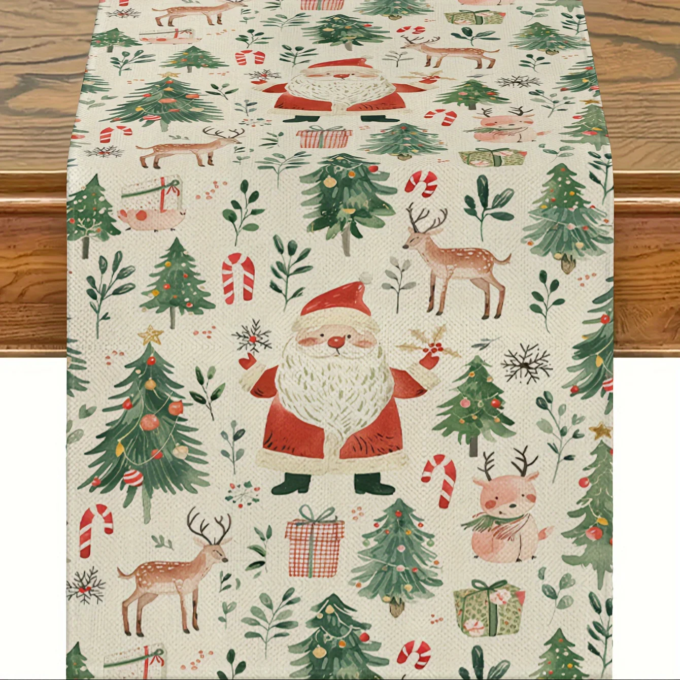 

Merry Christmas Tree Santa Claus Deer Linen Table Runner Party Decor Winter Kitchen Dining Table Runners Christmas Decorations