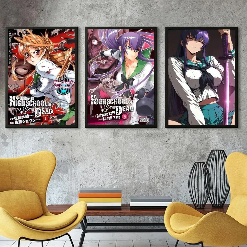 anime Highschool of the Dead Poster HD Poster Retro Industrial Style Suitable for Living Room Bar Corridor and Gift Giving
