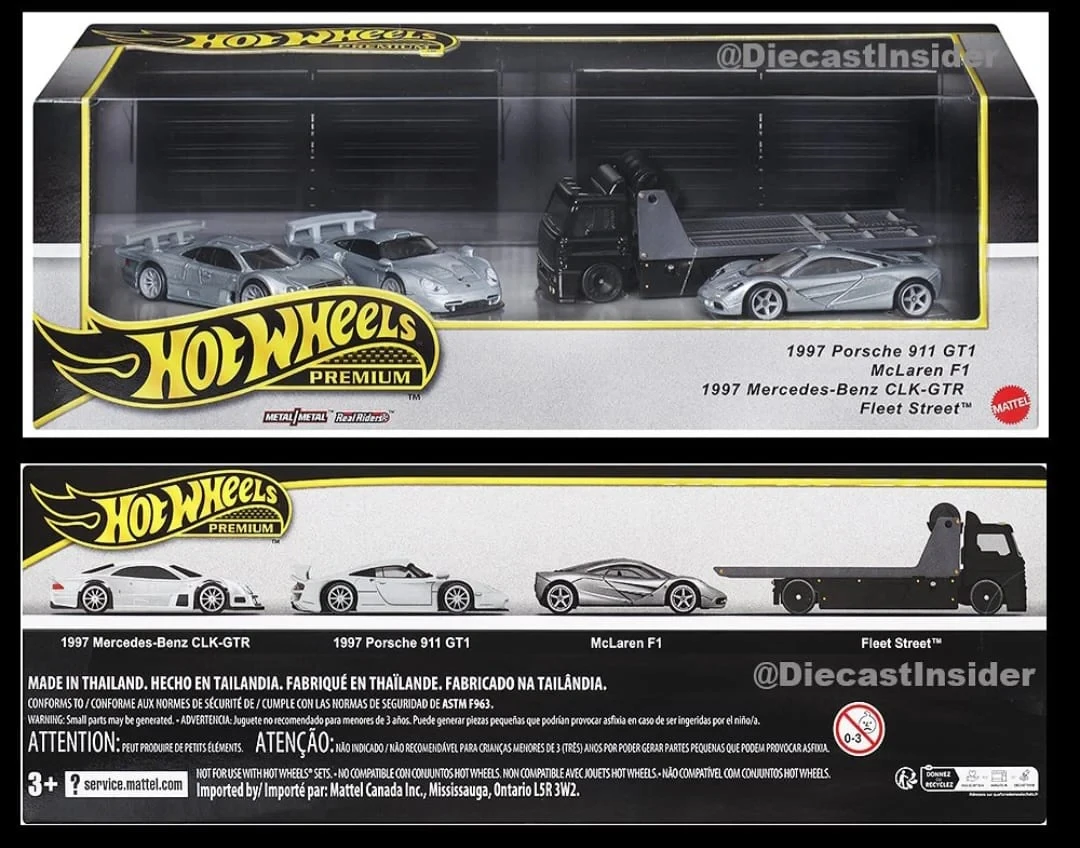 gmh39-hot-wheels-1-64-premium-garage-set-anni-'90-supercars-rwb-911-gt1-f1-benz-clk-gtr-fleet-street-veicoli-pressofusi