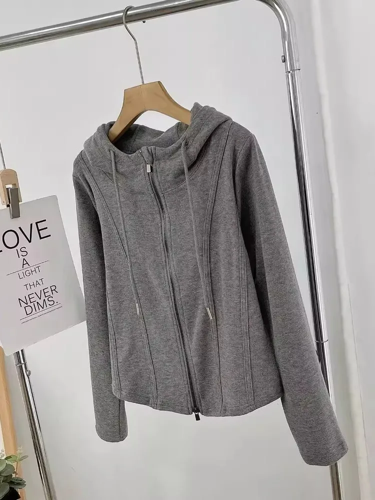 

Мягкая на ощупь, шикарная, модная, всесезонная толстовка на молнии с капюшоном, женская толстовка с длинными рукавами, верхняя одежда в корейском стиле, повседневная одежда