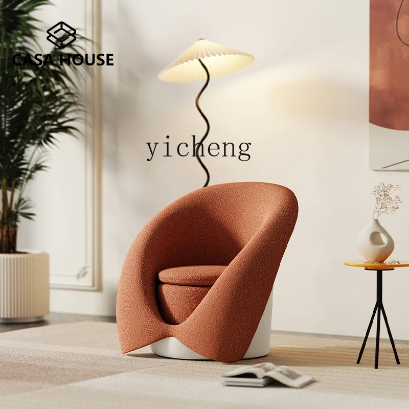 

ZK cream wind single sofa chair Nordic lazy lamb wool fabric sofa living room negotiation leisure chair