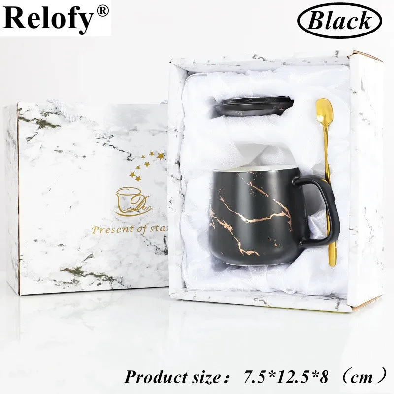 400ml Luxury Gift Package Ceramic Mug with Lid and Spoon Lovers Coffee Mug Creative Coffee Cups Ceramic Coffee Cup Set Drinkware