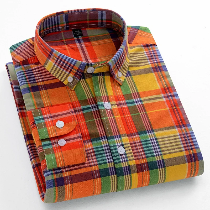 

mens dress shirts 100 cotton high quality with pocke Striped plaid oxford long-sleeved shirt for men Men's clothingshirtsfor men