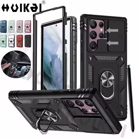 Slide Camera 360 Full Case For Samsung Galaxy S24 Ultra S23 FE S23 Plus S22 A54 A14 A34 A52S Heavy Duty Rugged Shockproof Cover