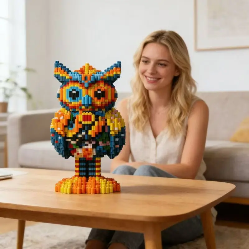 

2568 Pieces of Colorful Owl Cartoon Building Blocks, Suitable for Use as Creative Decorations on Office Desks or Rooms, Birthday