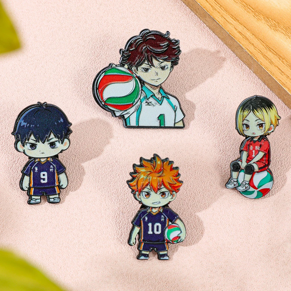 4pcs Cartoon Volleyball Athlete Enamel Pin Set Decorative Pins for Backpack Jacket Clothing, Collectible Gift for Anime Fans