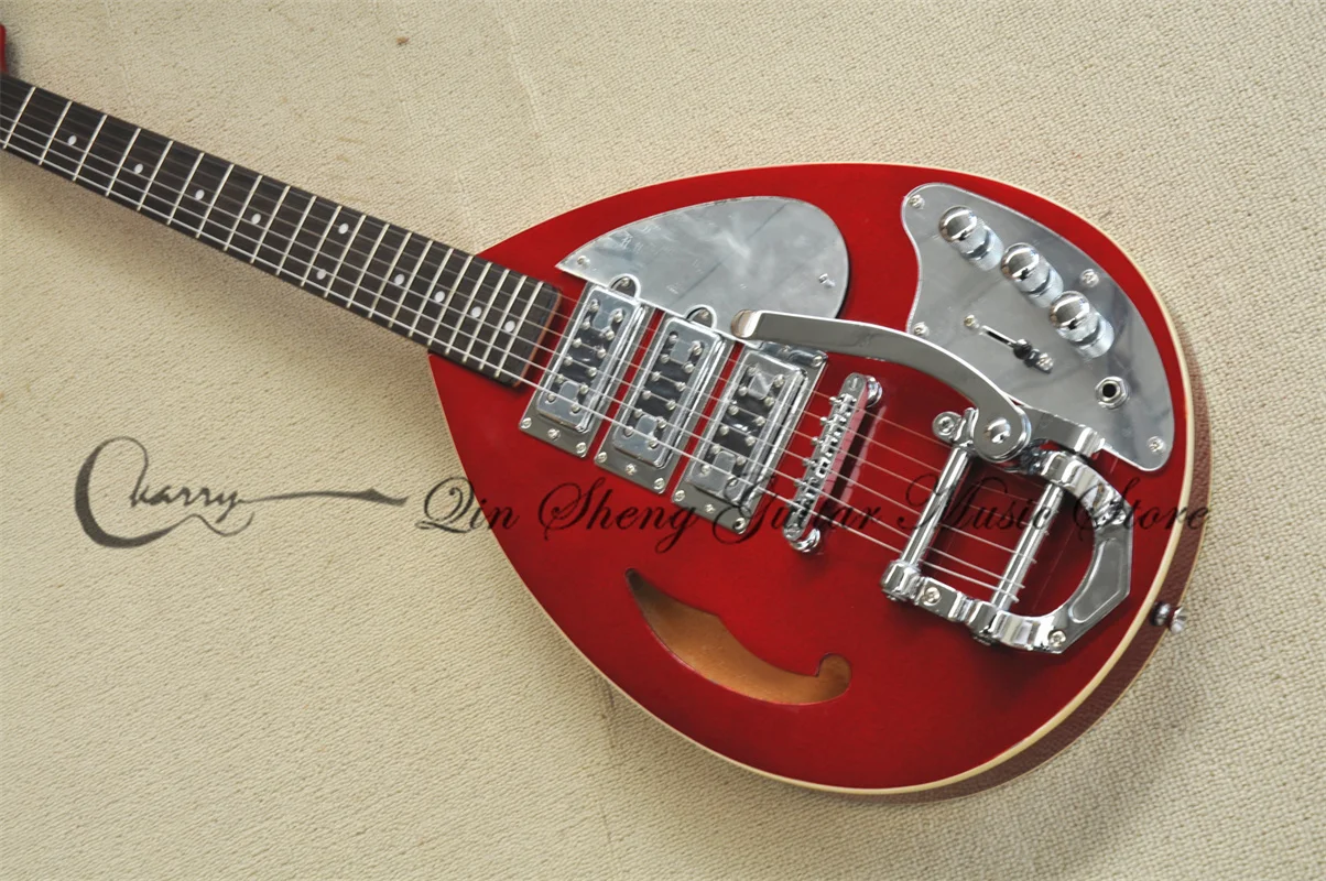 Metal red electric guitar VO Guitar semi-hollow body maple rose fingerboard tremolo bridge fixed bridge retro tuners