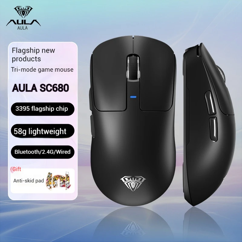 Aula Sc680 Tri-Mode Lightweight Paw3395 Sensor Delay Free Wireless Bluetooth E-Sports Mouse Laptop Accessories Mechanical