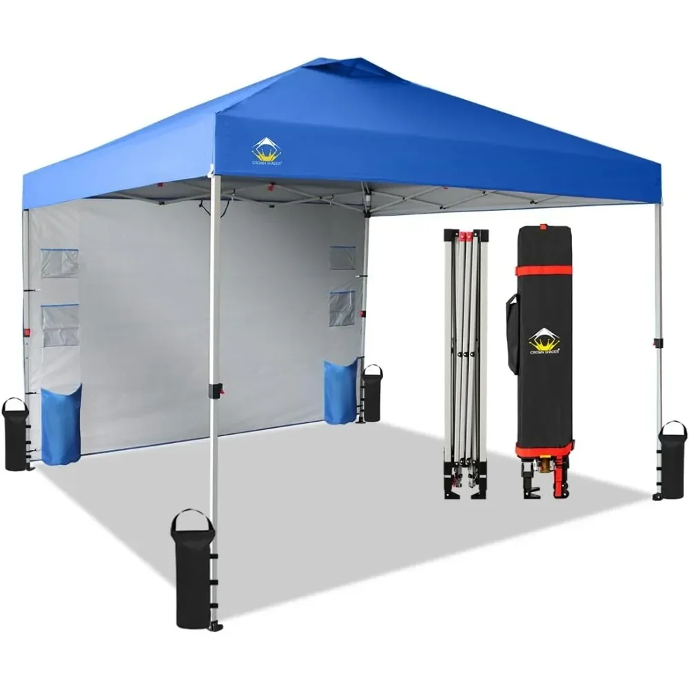 10x10 Pop up Canopy Instant Canopy with 1 Removable Sidewall,4 Ropes & 8 Stakes & 4 Weight Bags