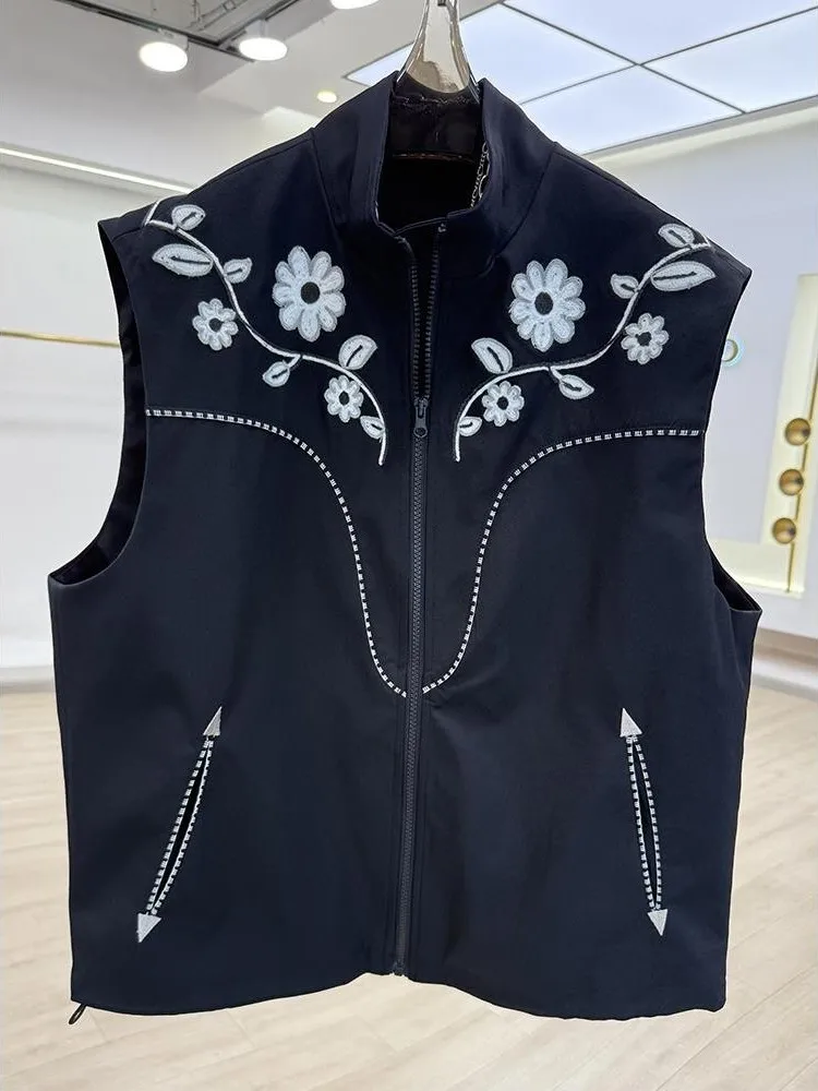 

Утепленный жилет оверсайз с вышивкой и воротником-стойкой, свободный крой, для мужчин и женщин, осенне-зимняя повседневная одежда