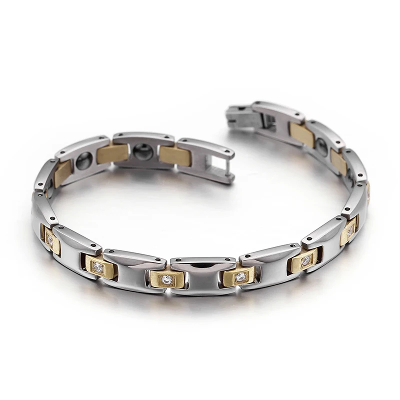 

8mm Silver Stainless Steel Bracelet Magnet Zircon Bangle Fashion Cuff Chain Gifts Couple Jewelry