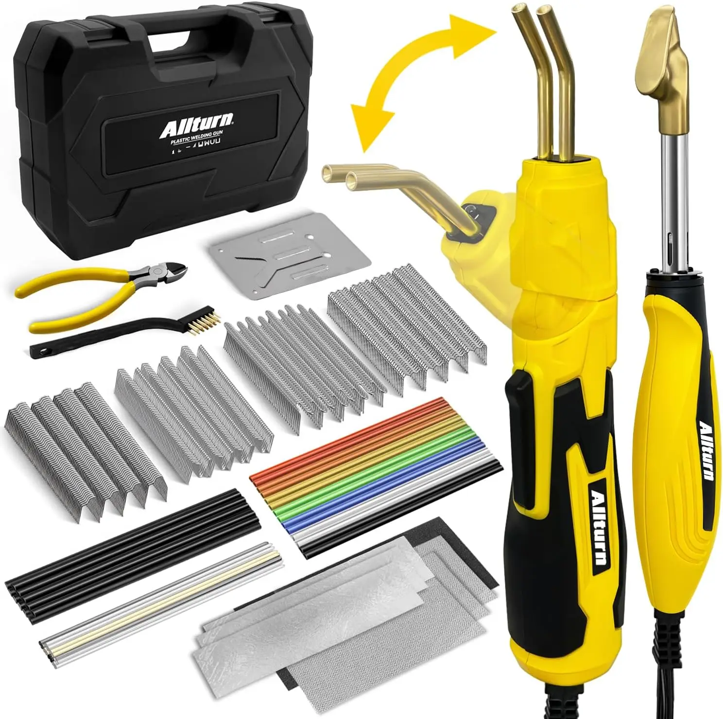 

2-in-1 Plastic Welding Kit for Car Bumper Repair, Includes 4 Types of Staples and Rods, Yellow