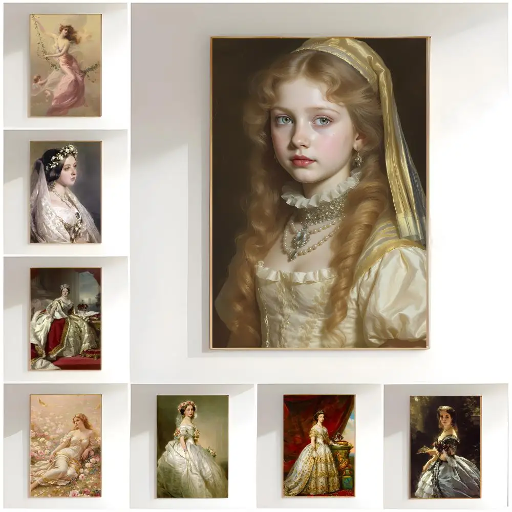 Elegant Regal P-Portrait Of European Princess Poster Classic Wall Art  Home Decor  Peel and Stick Unframed