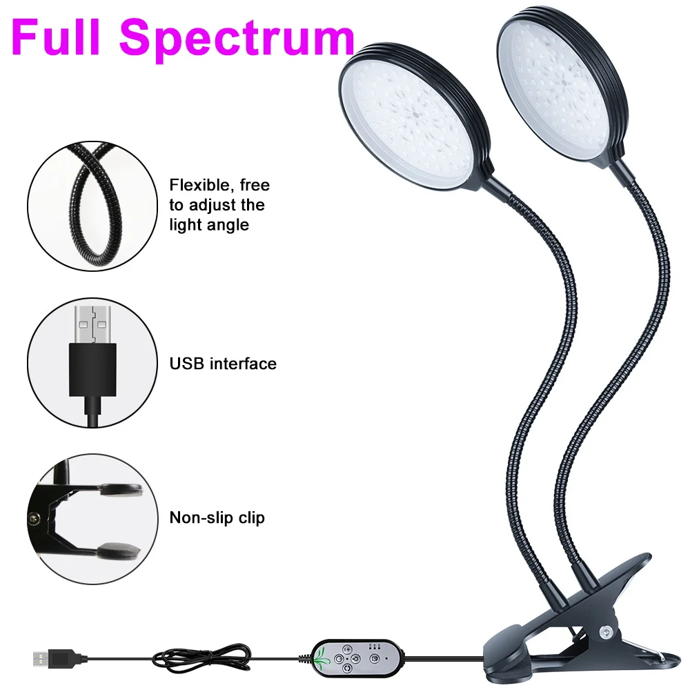 LED Plant Grow Light Full Spectrum Indoor Growth Box Potted Vegetables Cultivation Lamp With Dimmable Timing Auto On/Off USB 5V