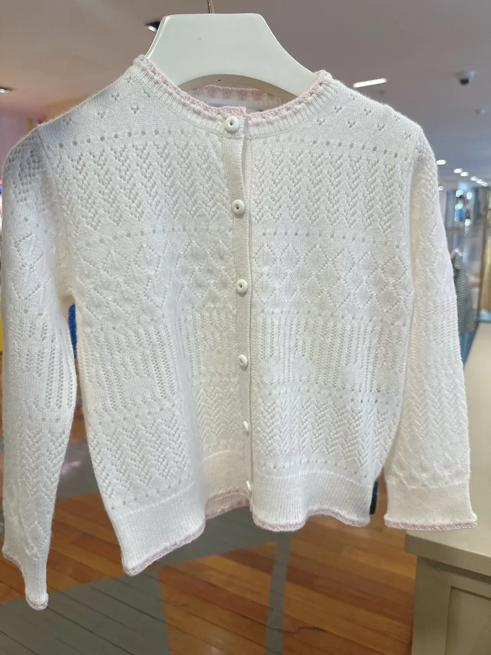 kids girl clothes baby coat girl French style girls' knitted cardigan Pink edged hollow knitted jacket