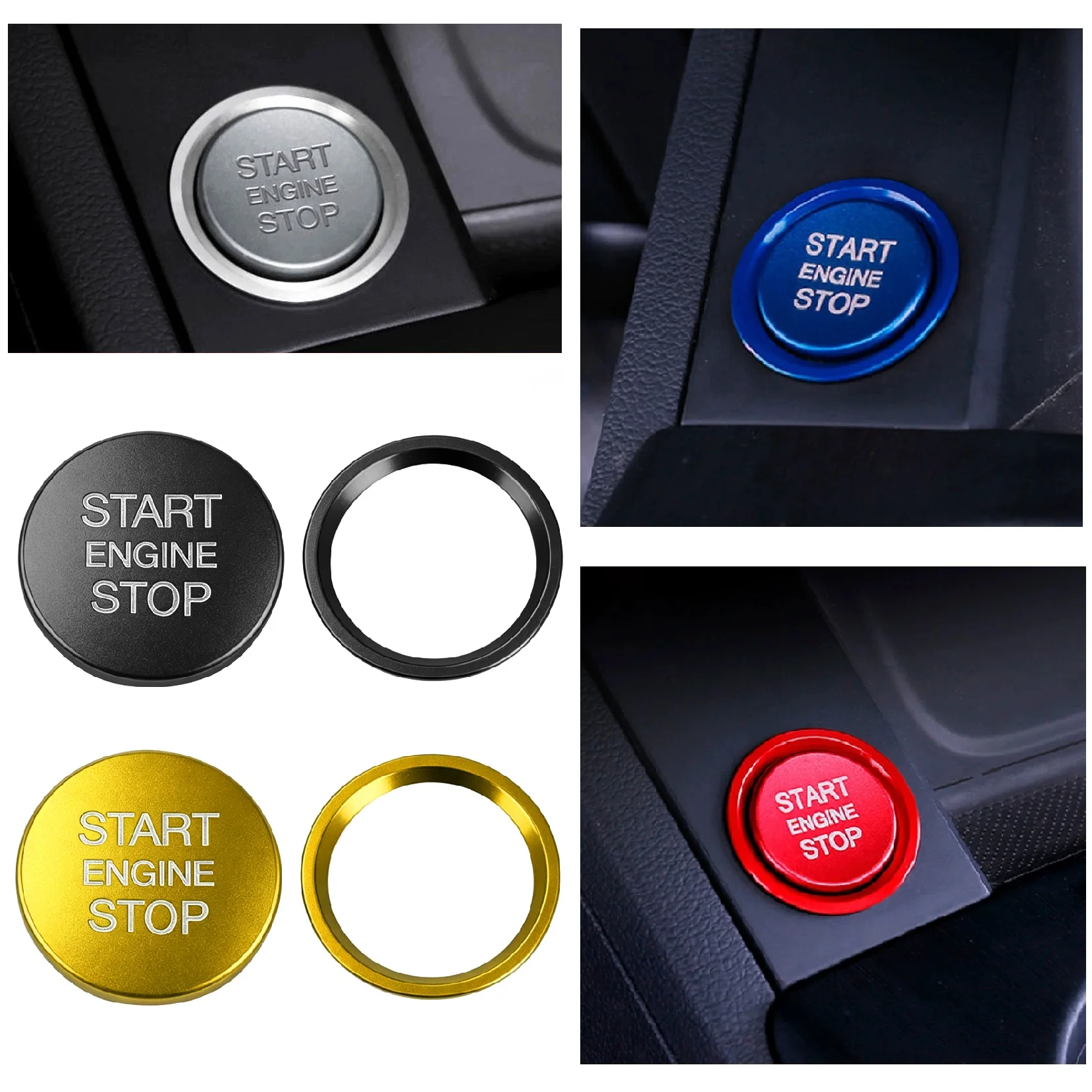 Aluminum Alloy Car Engine Start Stop Button Rings With Cover Cap Anti-Slip Ignition Stickers for Audi Q5 Q7 A8L A5 A6L A4L