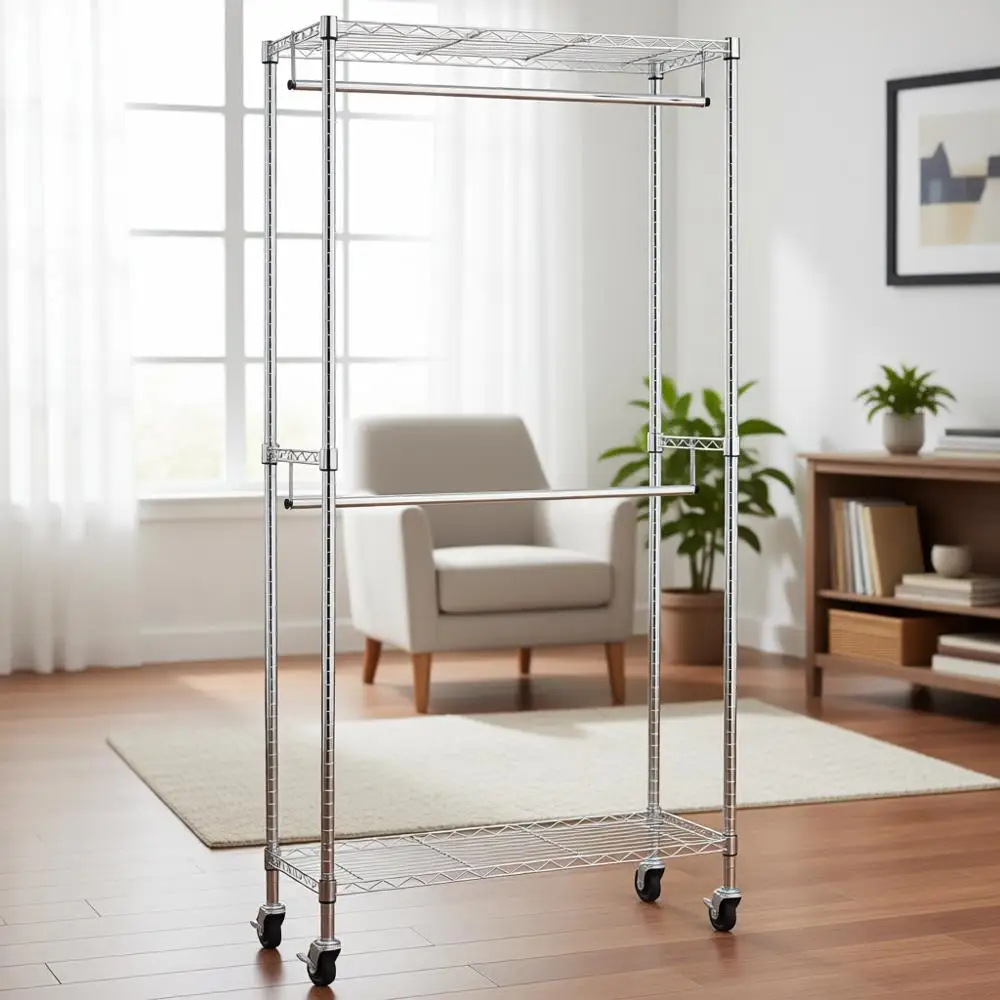 

Органайзер для одежды с двойной штангой, хромированный, 36 x 14 x 72 дюйма