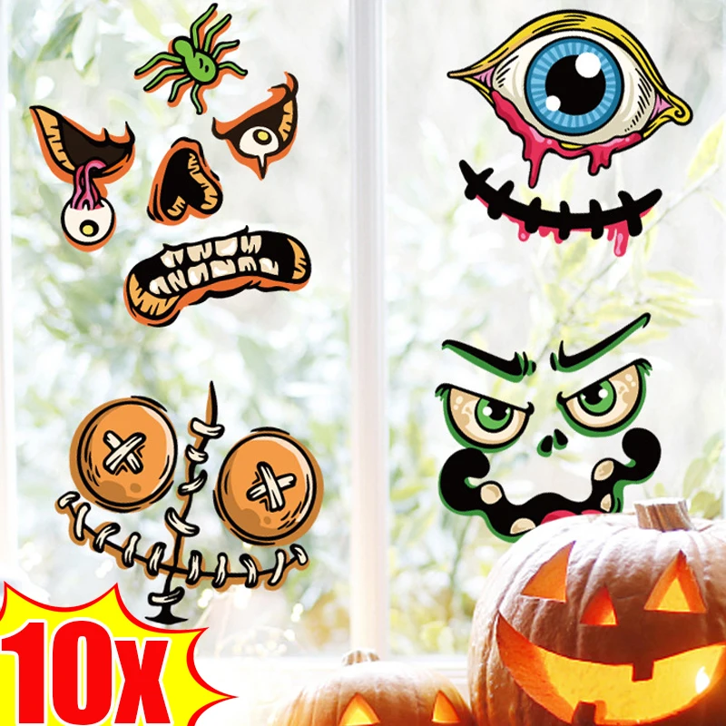 ハロウィーンの怖い表現のステッカー、大きなカボチャ、窓のステッカー、落書き、ヘルメット、ラップトップ、トランクの装飾、10枚