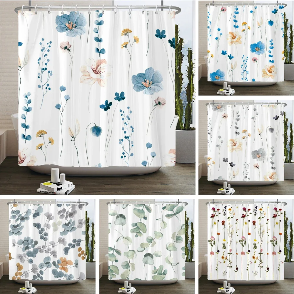 Elegant Flowers Shower Curtain 180x180cm Floral Printed Shower Curtain Polyester Bath Curtain Bathroom Decor Washable With Hooks