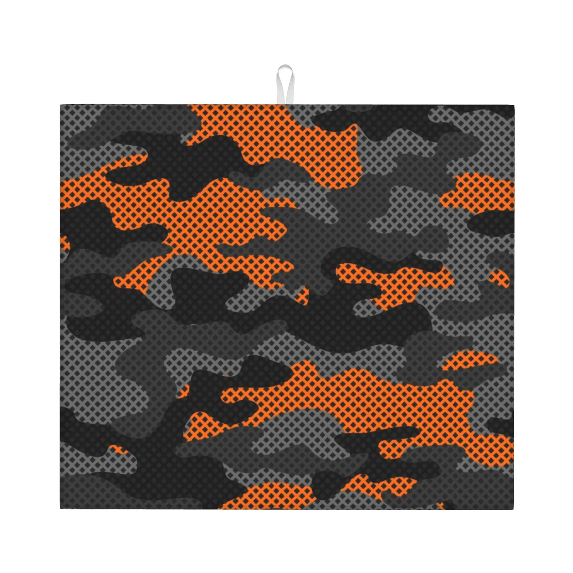 Drying Mat For Kitchen Camouflage Dark Black Orange Camo Barware Tableware Oil Proof Reusable  Washable Kitchen Sink Drying Pad