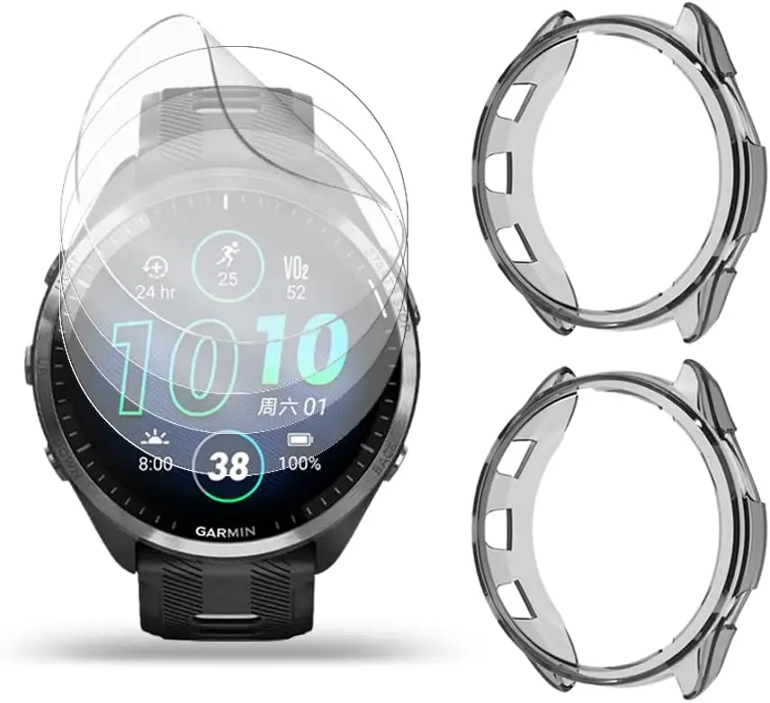 Watch Screen Protector (4+2+2) for Garmin Forerunner 965,Tempered Glass Film Anti-Scratch and Soft TPU Protective Case
