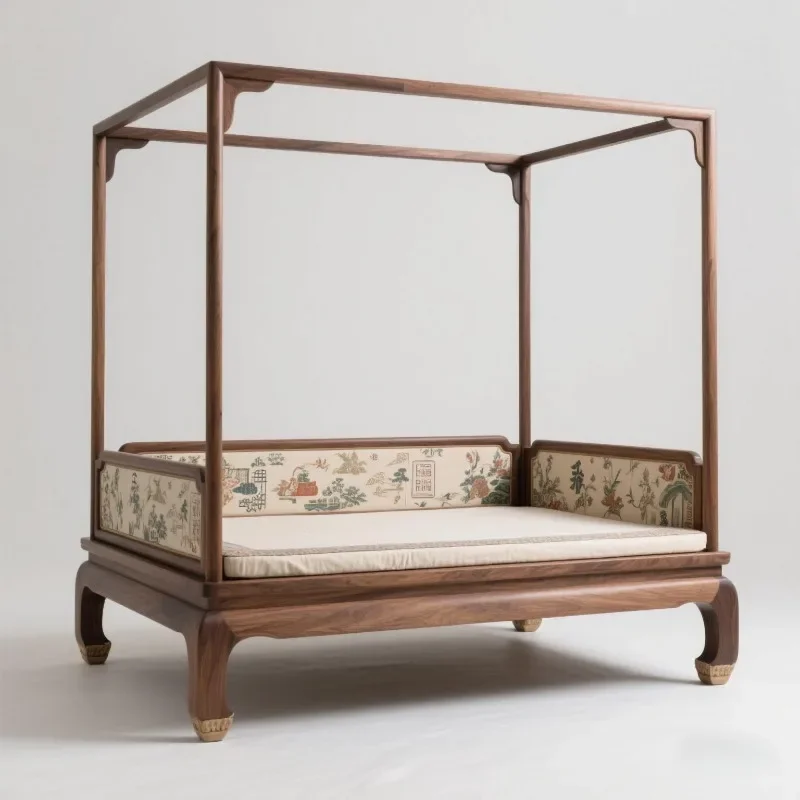 Song-style aesthetic shelf bed Solid wood four-poster bed Double Ming and Qing pulling step  High-end Zen medieval