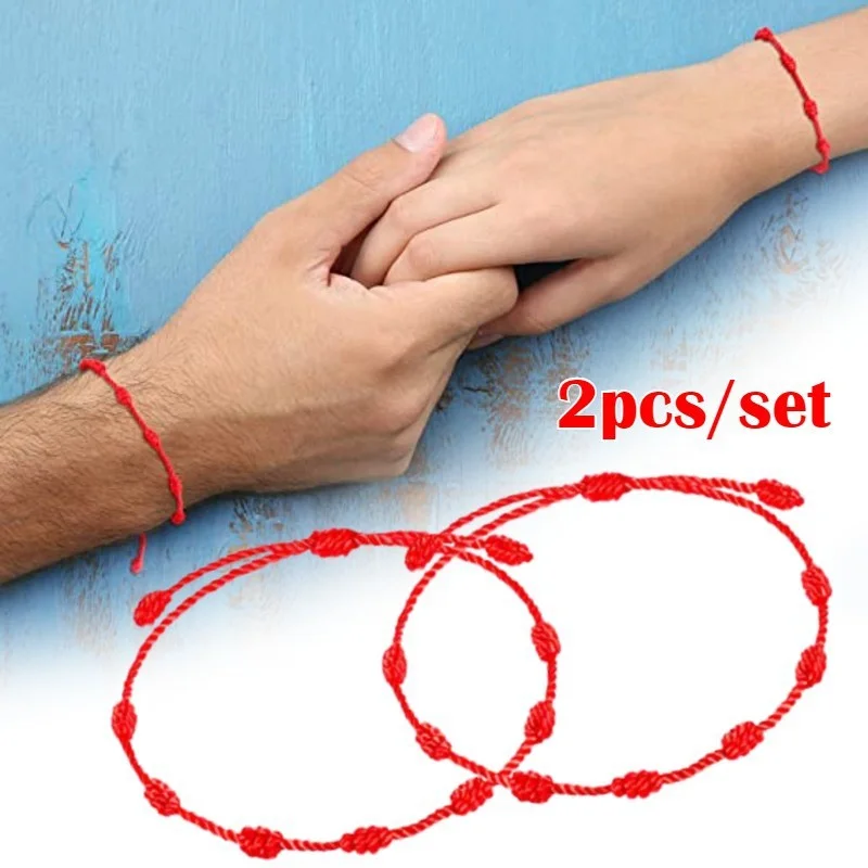 2Pcs 7 Knots Red String Bracelet Protection Evil Eye Good Luck Amulet for Success and Prosperity Couple's Friendship Bracelet