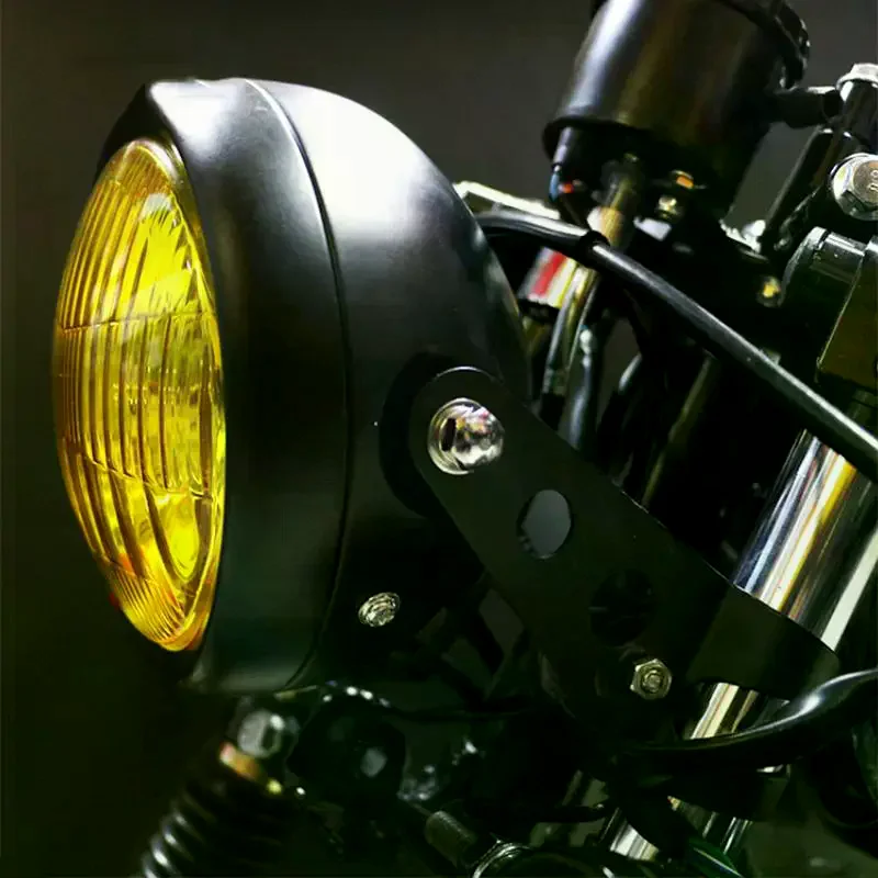 CG125 Retro Style Round Motorcycle GN125 Headlight Motorcycle Driving Light Round Front Headlamp Mount 12V Motorbike Universal