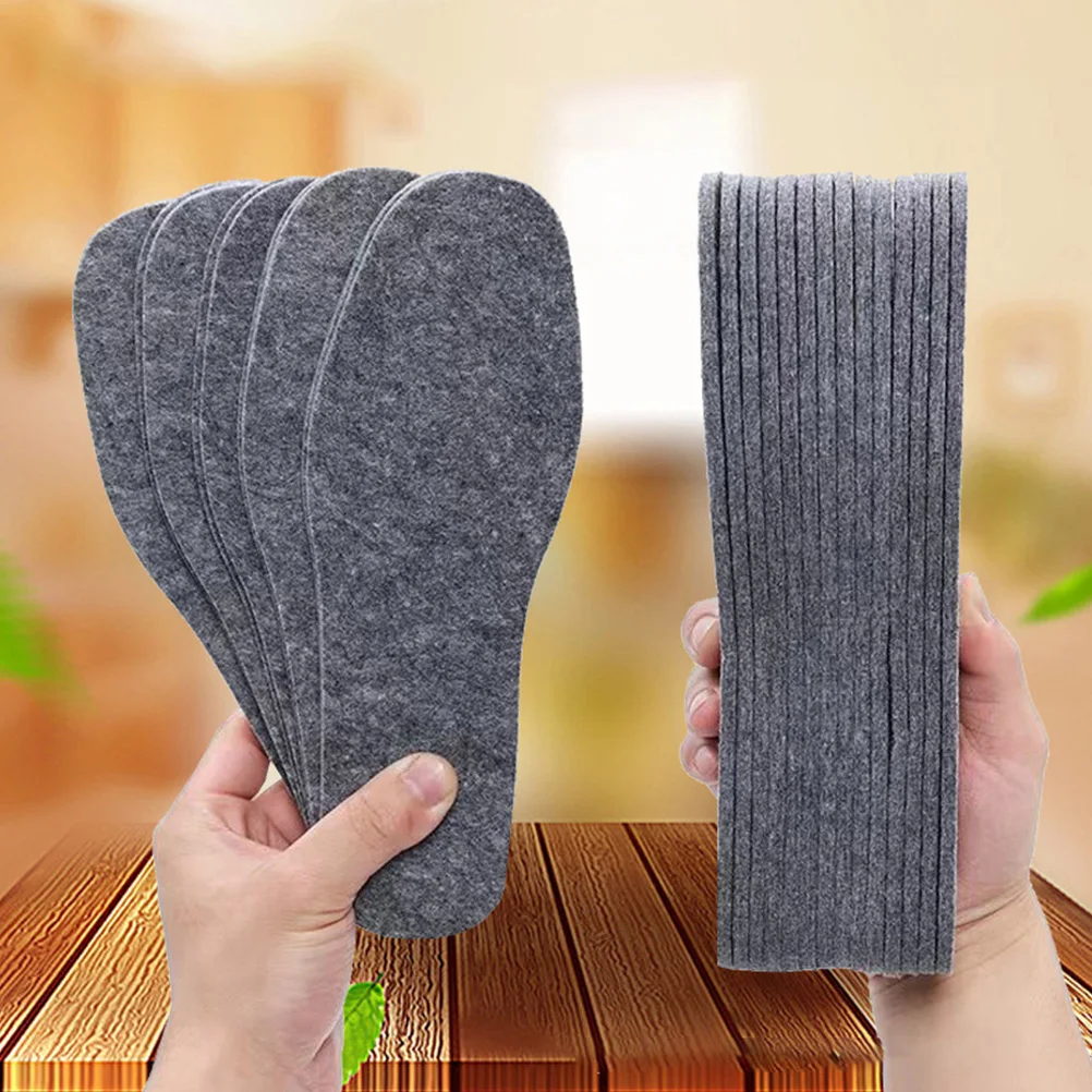 

5 Pairs Warm Insoles Wool Felt Boot Inserts Grey 5mm Thick 41 45 Size Reusable Supple Cushions Shoe Pads Winter Care Tools