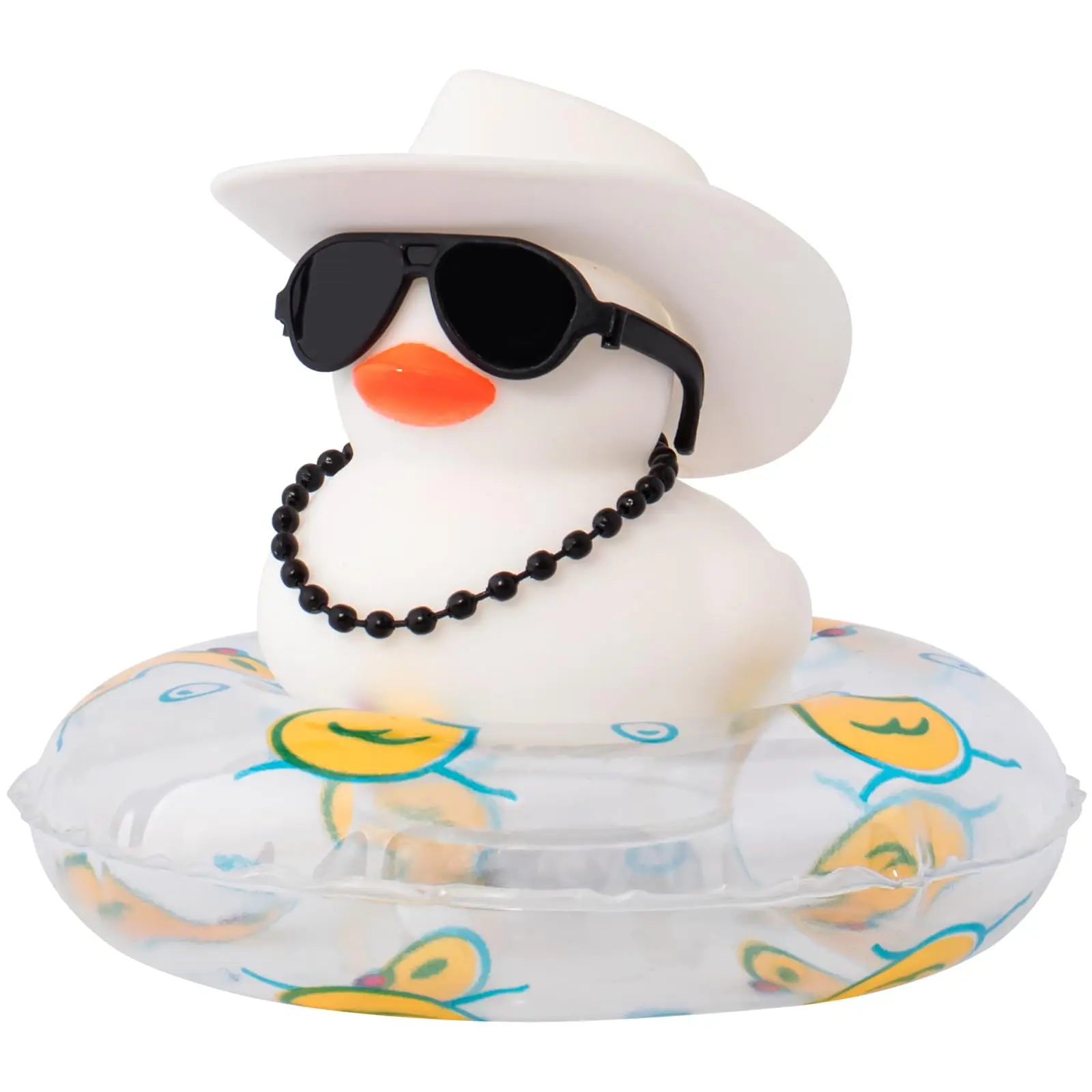 Rubber Duck White Duck Car Decorations Cute Car Accessories Dashboard Car Ornament with Cowboy Hat Swim Ring Colour Necklace