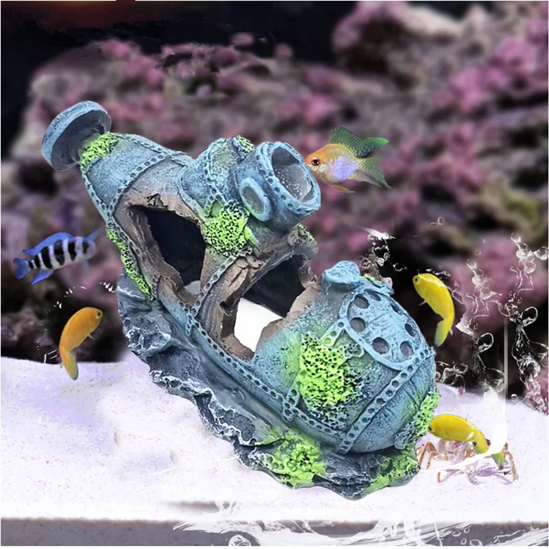 Aquarium Fish Tank Decorations Landscape Pirate Ship Wreck Ship Vintage Resin Design Boat Aquarium Accessories Home Decorations